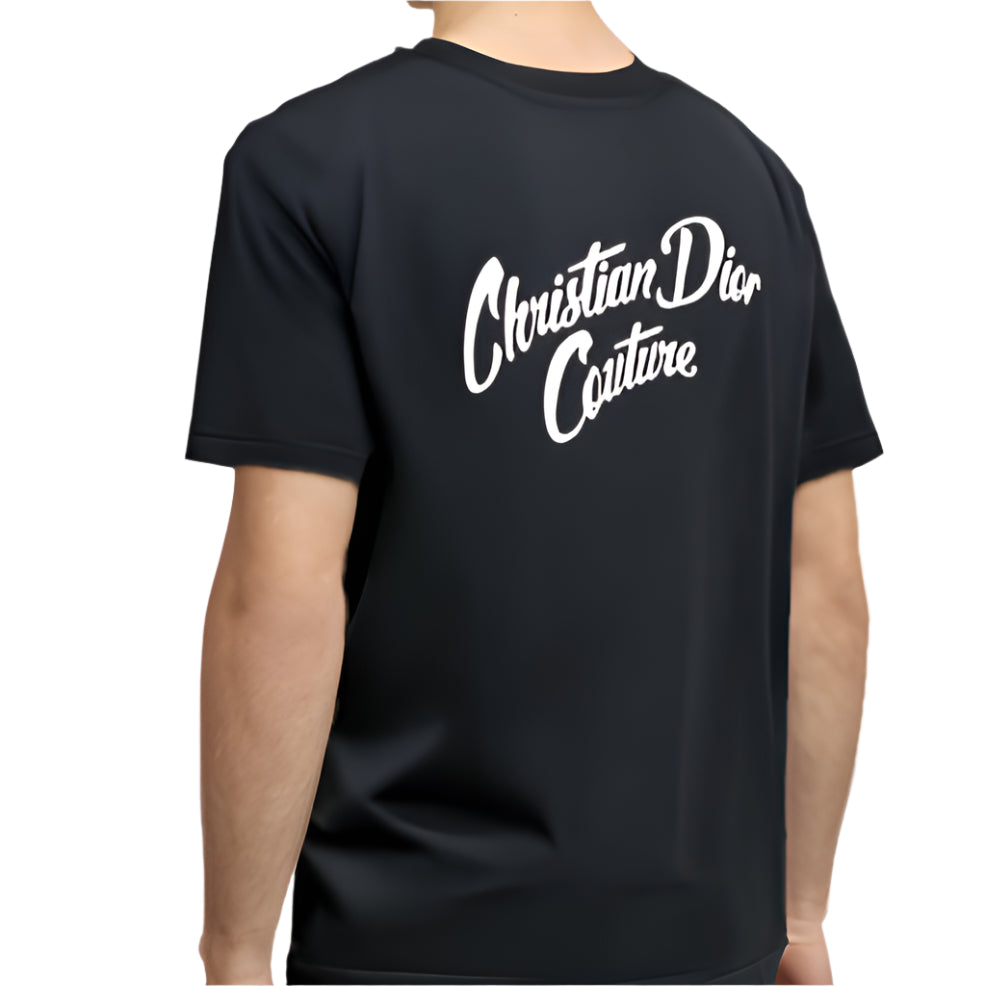 Dior Couture Suede-Bedrukt t-shirt Zwart