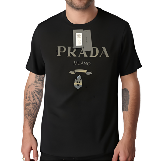 PRADA Embossed T-shirt Zwart
